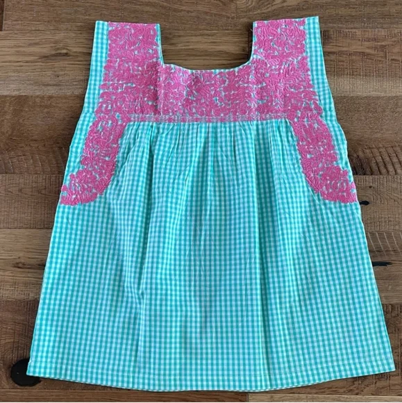 J. Marie Gingham Green Pink Embrodiery Top Sz Large - Picture 5 of 5